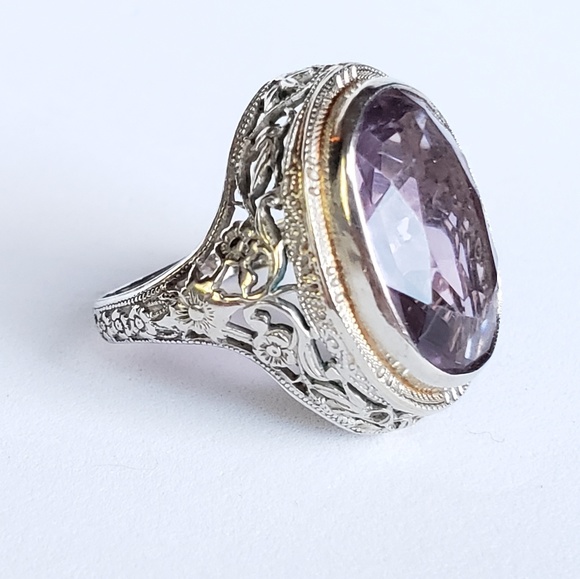 SOLD on Eby 14k Antique Filigree Amethyst Ring - Picture 2 of 8